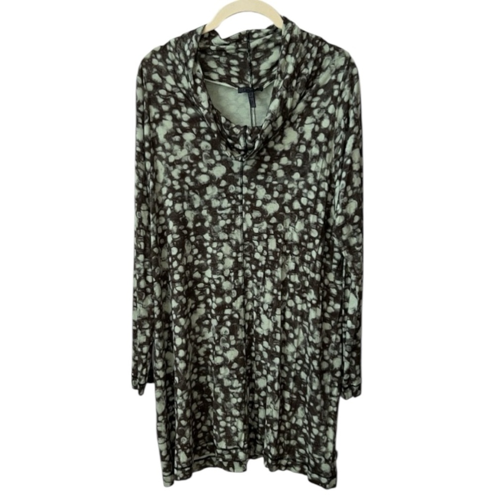Oska Brown and Green Patterned Tunic Cowlneck Top Mini Dress Size 2 (6-8)